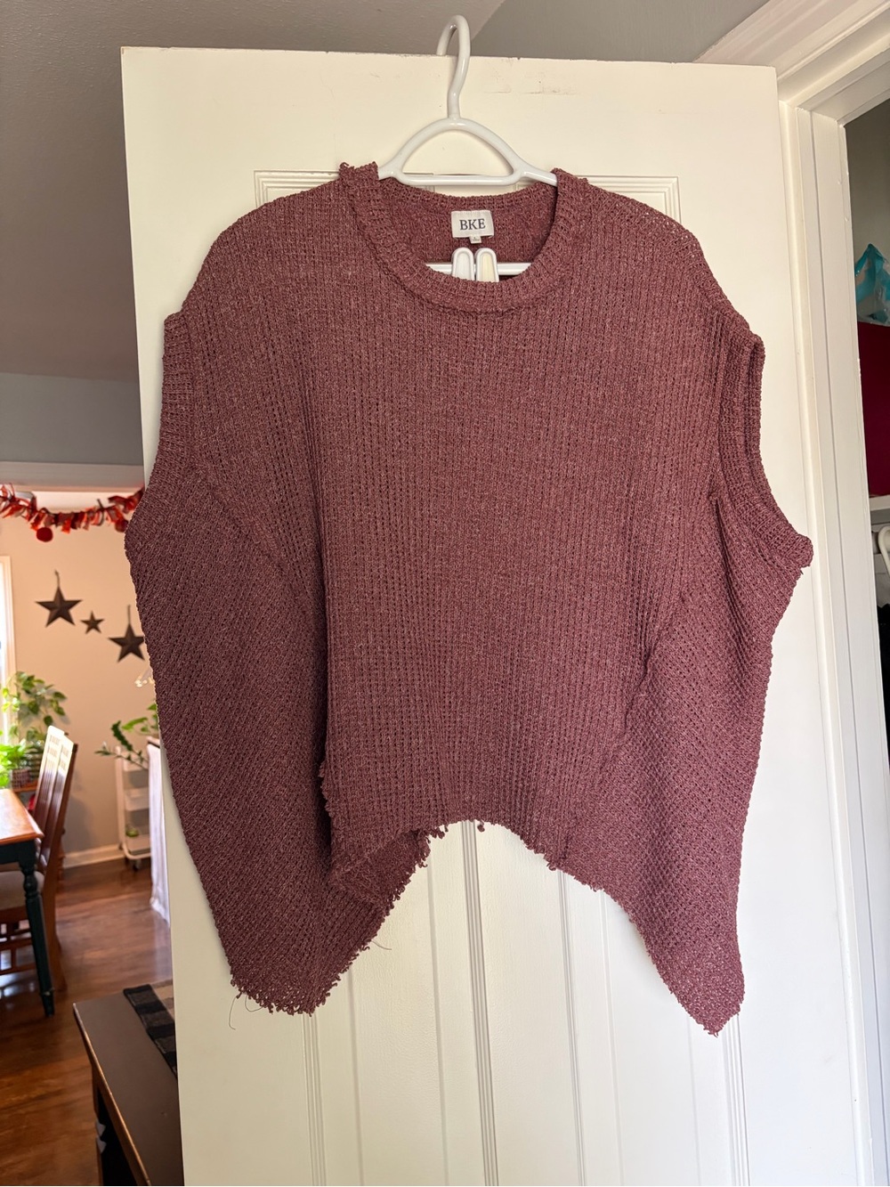 BKE Women's Distressed Crewneck Sweater - Mauve
